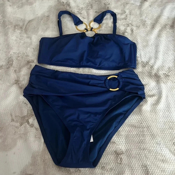 Bleu Rod Beattie Ring Me Up Over Shoulder Ring Swim Top and Bikini Bottom Sz 10 - Picture 5 of 9